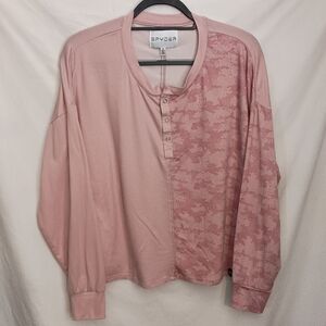 Womens Spyder Pink Digital Camo Henley Shirt Top Polyester Spandex Blend Size XL